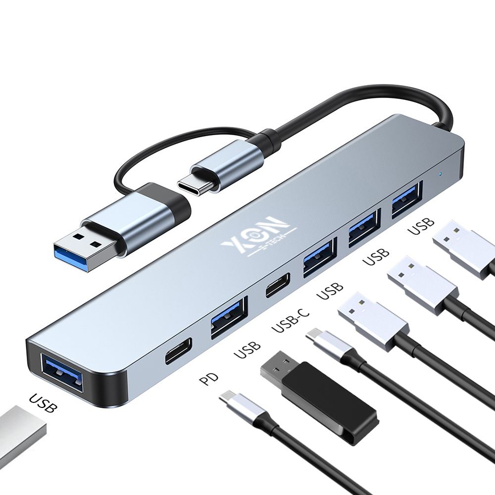 USB-хаб XON SmartHub 7 в 1 (2xType-C, USB3.0, 4xUSB2.0) Сірий (UHUHP071342G 5184)