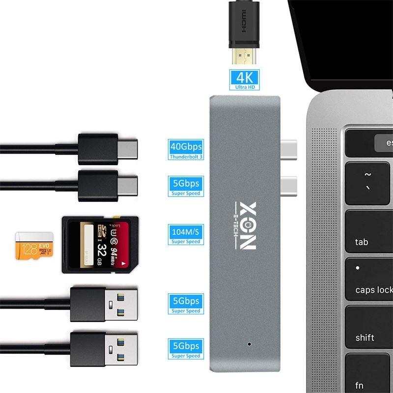 USB-хаб XON SmartHub Pro 7 в 1 (HDMI, SD/TF, 2xType-C, 2xUSB3.0) Сірий (UHCCP074300G 5191)