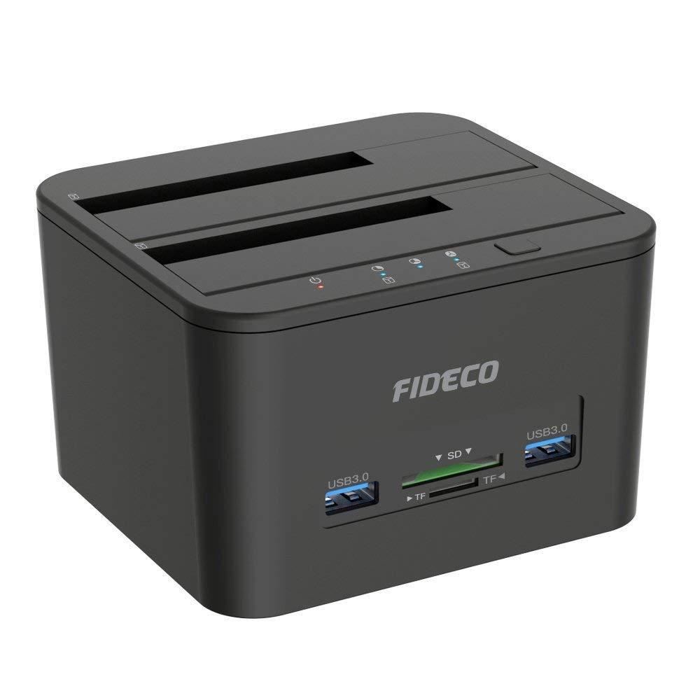 Док-станція клонувальник Fideco для двох HDD 2.5"/3.5" SATA/SSD 2xUSB 3.0 + SD/TF (FDS1SA2SA2PB 6341) Чорна