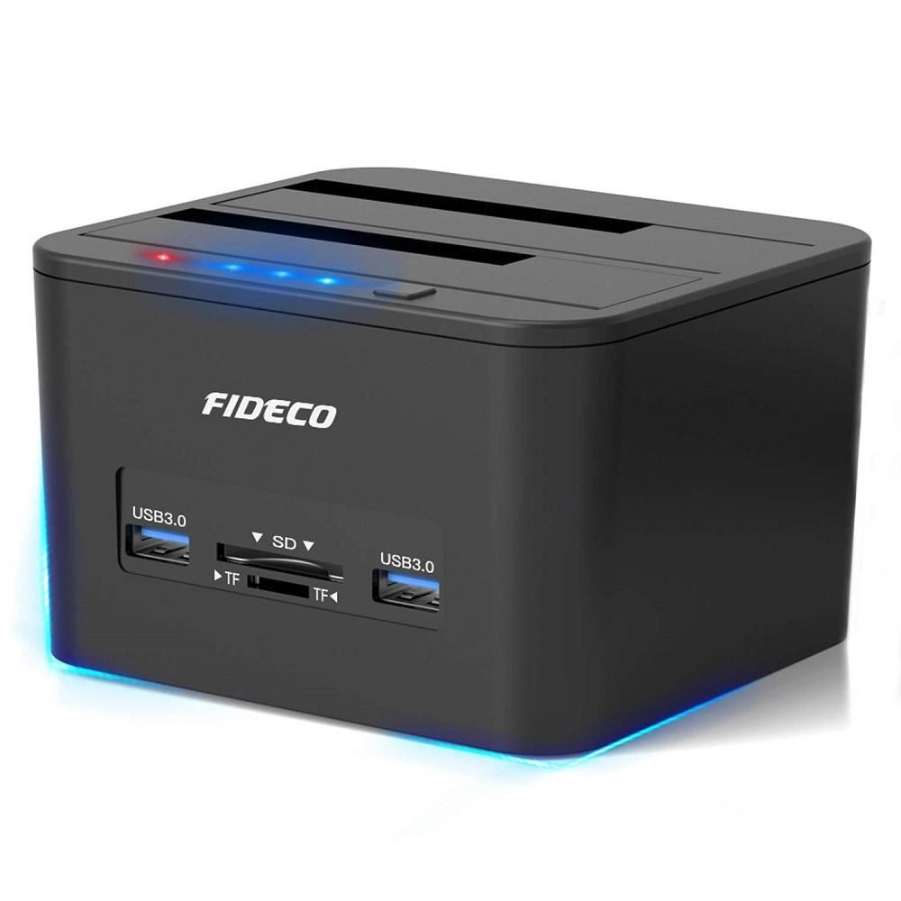 Док-станція клонувальник Fideco для двох HDD 2.5"/3.5" SATA/SSD 2xUSB 3.0 + SD/TF (FDS1SA2SA2PB 6341) Чорна