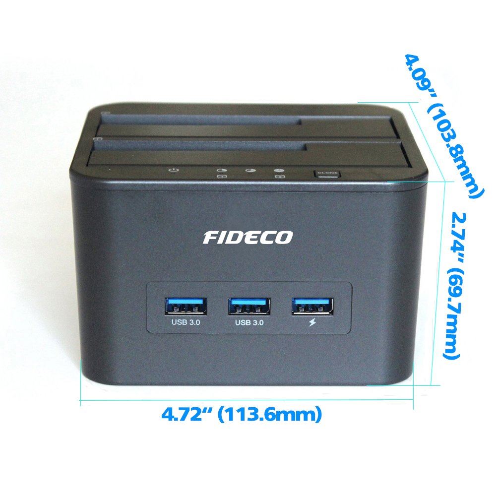 Док-станція клонувальник Fideco для двох HDD 2.5"/3.5" SATA/SSD 3хUSB 3.0 (FDS1SA3SA2PB 2612) Чорна