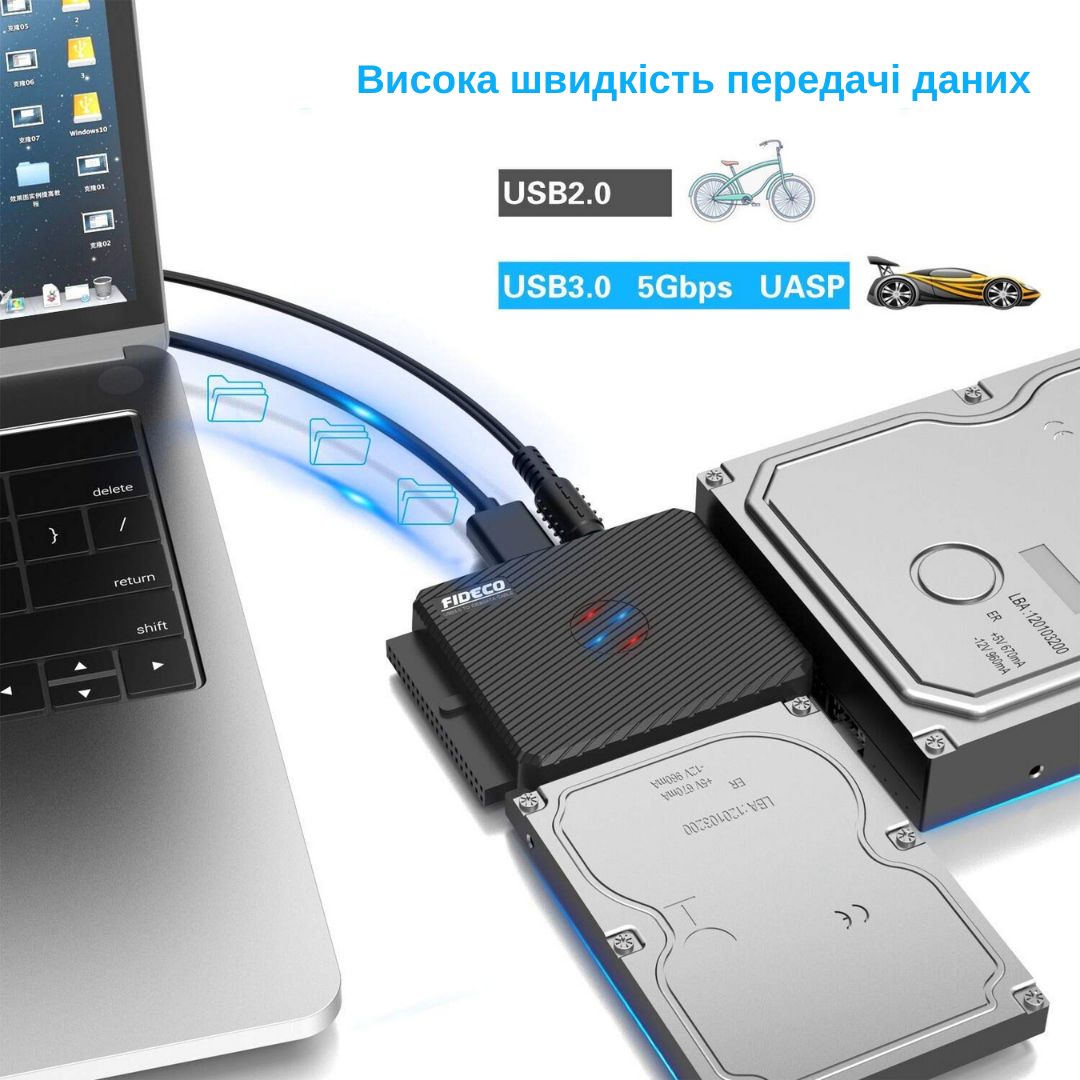 Док-станція Fideco для 2.5"/3.5" SATA/IDE HDD/SSD USB 3.0 (FDS4SA0SI3PB 2636) Чорна