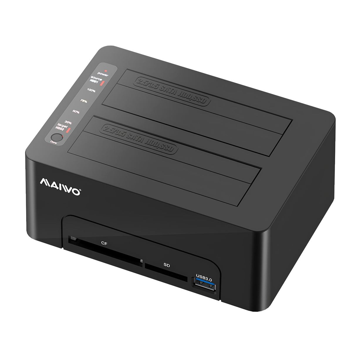 Док-станція клонувальник Maiwo для двох SSD/HDD 2.5/3.5" SATA USB 3.0 + SD/TF (K3082CR 2698) Чорна