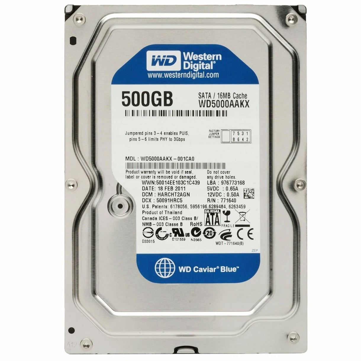 Жесткий диск Western Digital Blue 500GB 7200rpm 16MB 3.5 SATA III (WD5000AAKX 7089) Refurbished