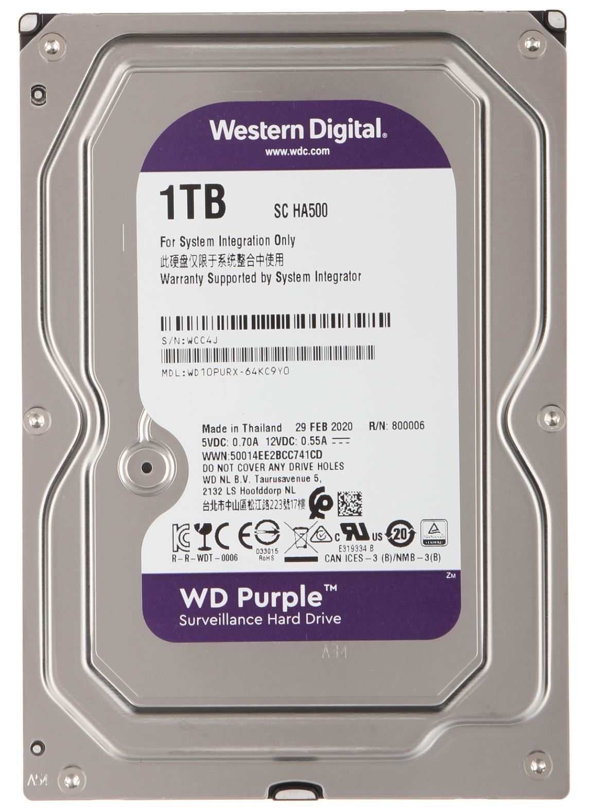 Жесткий диск Western Digital Purple 1TB 5400rpm 64MB 3.5 SATA III (WD10PURX 7126) Refurbished
