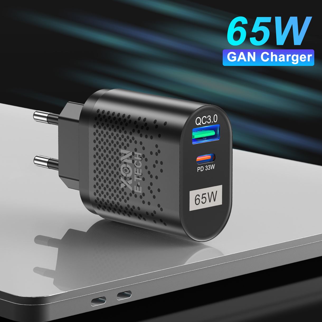 Зарядний пристрій XON PowerCharge 65W (PD33) USB Type-C (PCWB065033A1С1B 6051) Чорний