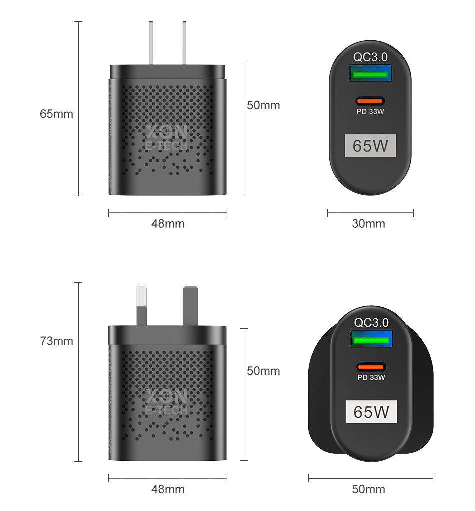 Зарядний пристрій XON PowerCharge 65W (PD33) USB Type-C (PCWB065033A1С1B 6051) Чорний