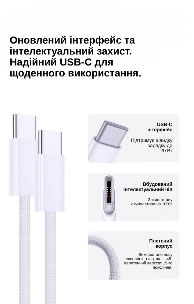 Кабель XON SmartCable Type-C - Lightning PD 20W 2м UniLink (SС60CL2W2W 3305) Белый