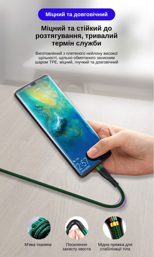 Кабель XON SmartCable Type-C - Type-C PD 100W 2м MaxCharge (SC302C1W2G 3343) Зеленый
