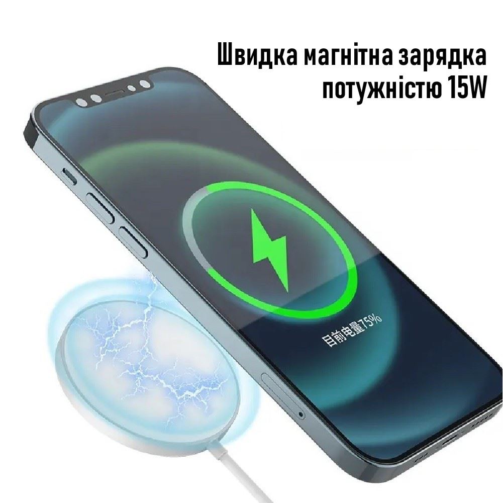 Бездротовий зарядний пристрій XON AirCharge MagSafe M1 (USB Type-C) для смартфонів (15W) White (AM1CW 432)