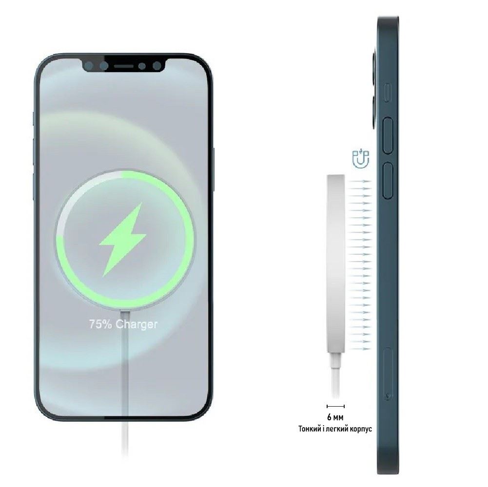 Бездротовий зарядний пристрій XON AirCharge MagSafe M1 (USB Type-C) для смартфонів (15W) White (AM1CW 432)