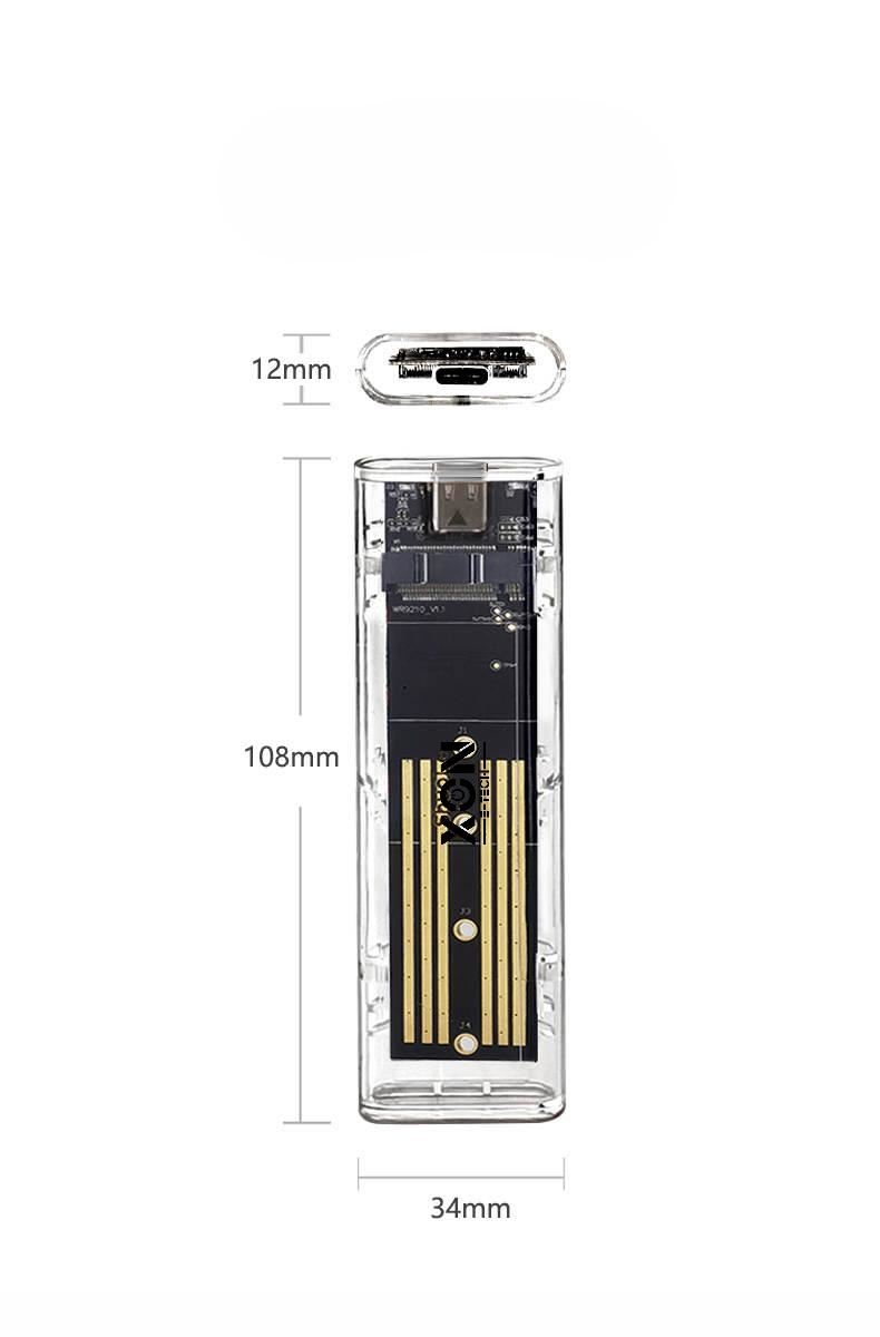 Зовнішня кишеня з дисплеєм XON MemoryCase для M.2 NGFF (SATA) USB 3.1 Type-C (XSC4C13NG1PT 2124) Прозора