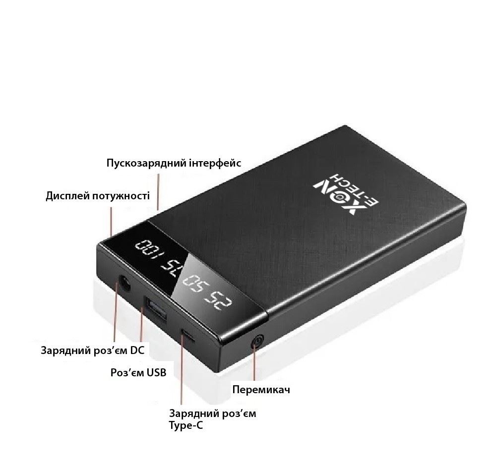 Портативна батарея 10000 mAh з функцією автозапуску XON PowerBank AutoCharge (TC1F) Black (5060948065856)