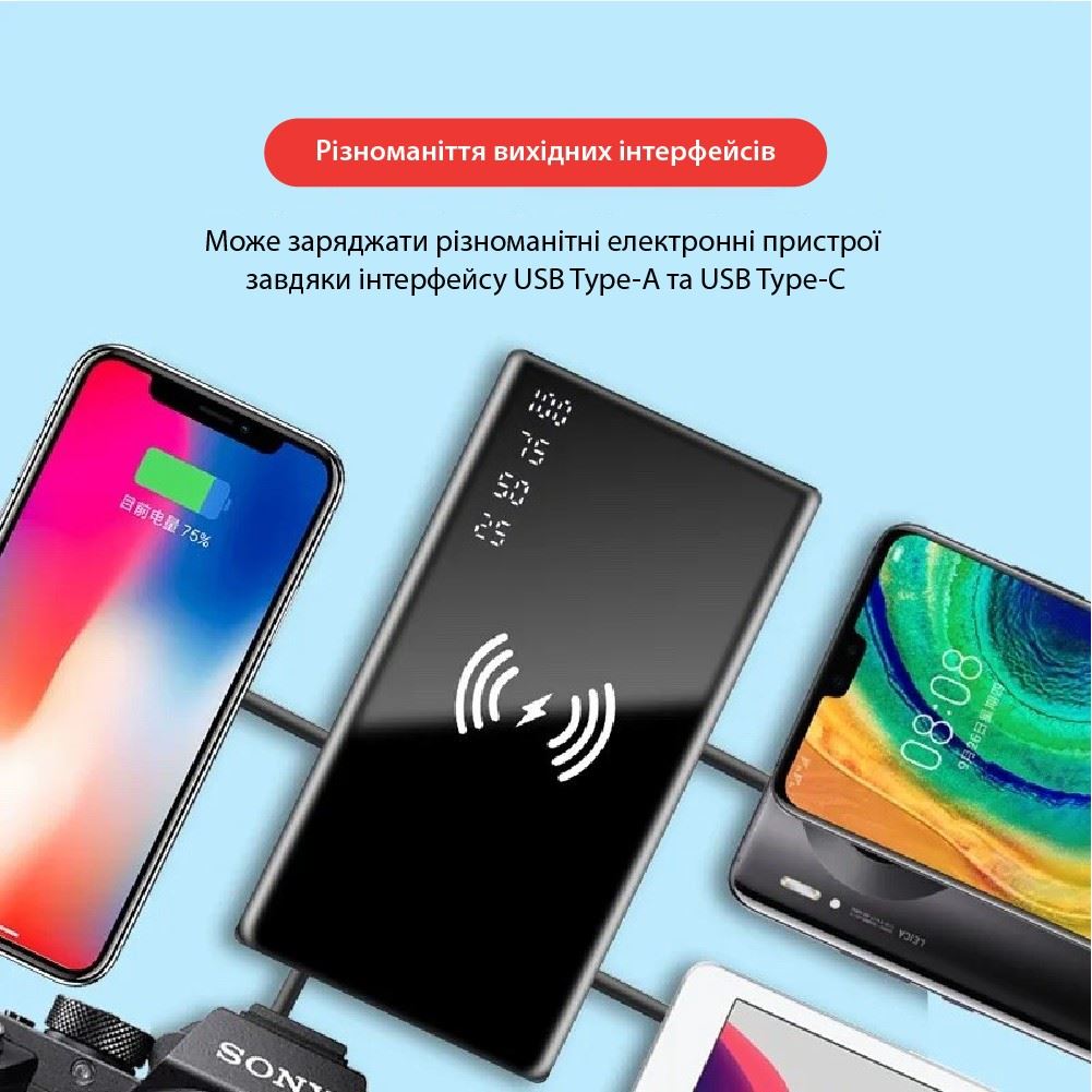 Портативна бездротова батарея 12000 mAh з функцією автозапуску XON PowerBank AutoCharge (TC1A) Black
